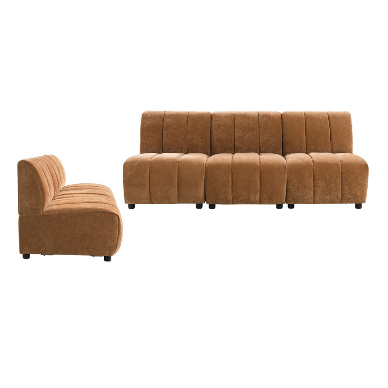 Shalon 84" Modern Chenille 6-Piece Modular Channel Tufted Living Room Sets, Ivory