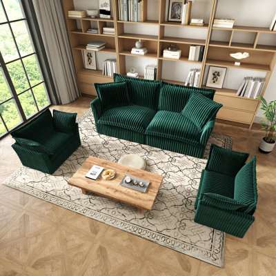 3 Piece Sofa Set, Sofa Set Include 2- Piece Of Arm Chair And One 2-Seat Sofa, Space Casual Sofa Set For Living Room Corduroy