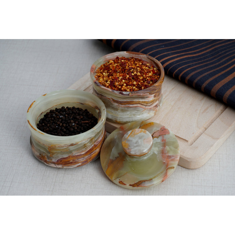 Handmade Marble Green Onyx Dual Salt Cellar