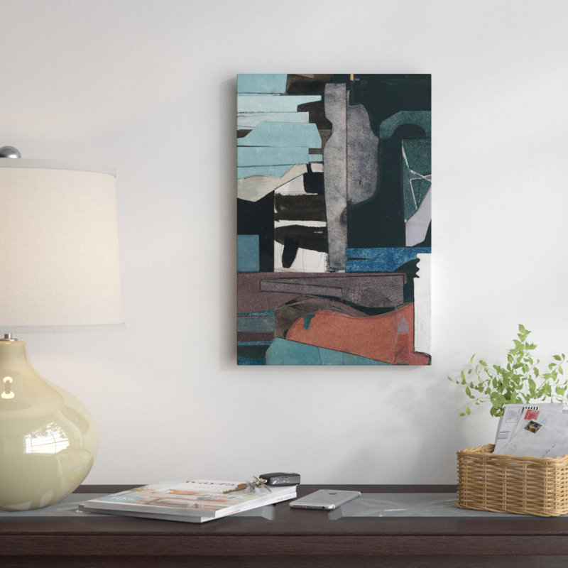 «Mid-Century Collage III», reproduction d'art sur toile, H 24 po x l 16 po x P 1 po, Papier avec cadre noir, Blanc