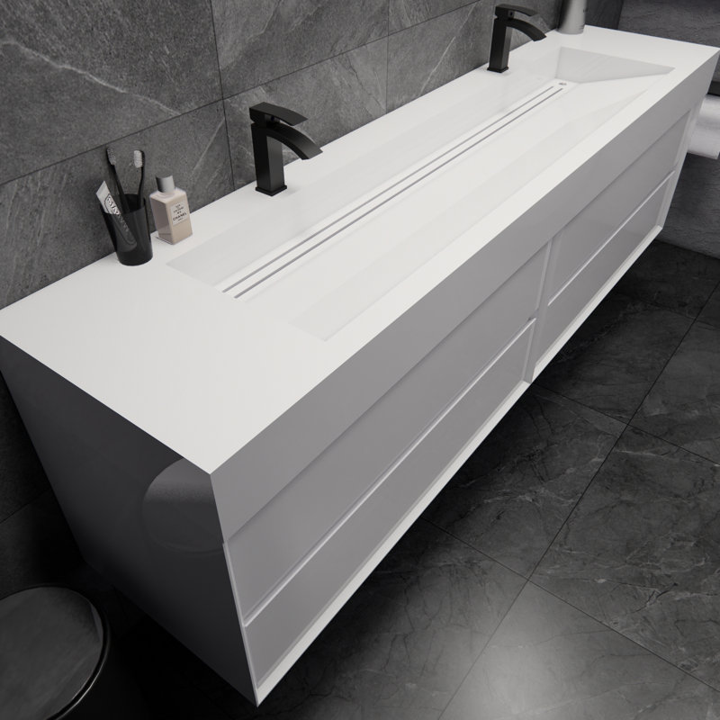 Albizu 84" Wall-Mounted Double Bathroom Vanity, White
