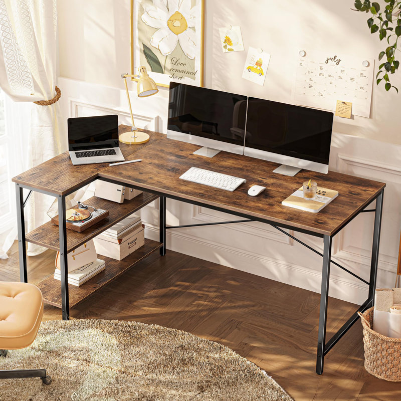 Bureau en L, Brun rustique / noir