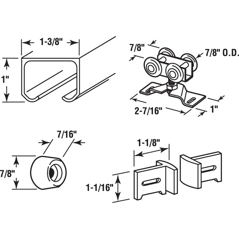 Ensemble de porte à gousset Prime-Line, pour ouverture de 72 po, rail en aluminium extrudé (1 ensemble)