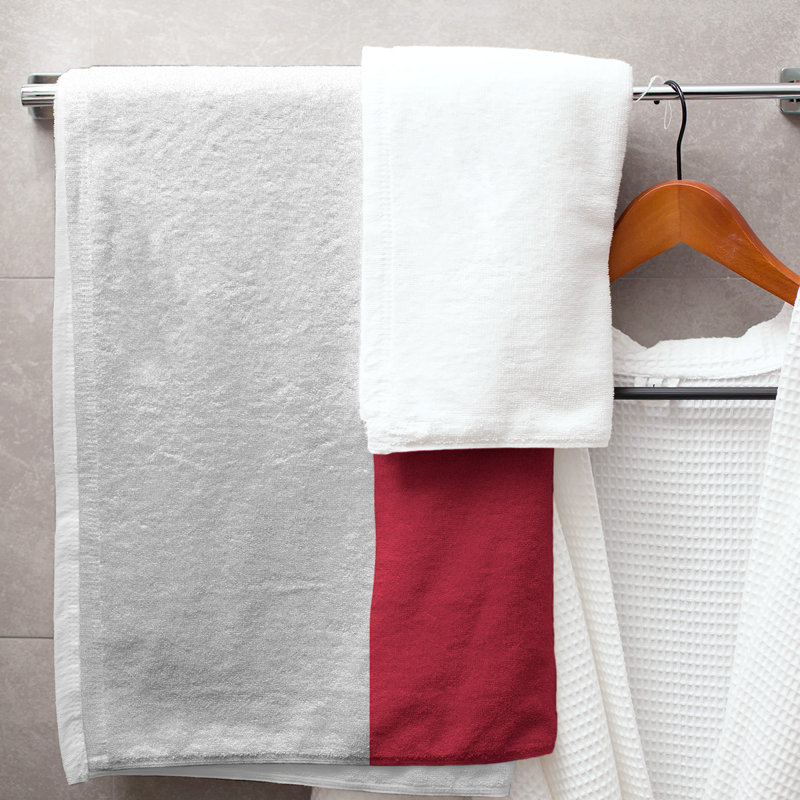 Cleveland Lightweight Bath Towel, White/Red/White, Polyester/Cotton