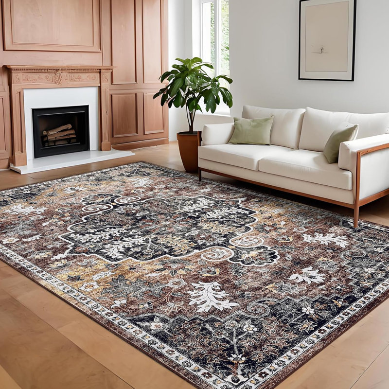 Ultra-Thin Washable Runner Rug 2x6 Non-Slip Non-Shedding Vintage Hallway Runner Stain-Resistant Indoor Entryway Brown/Red