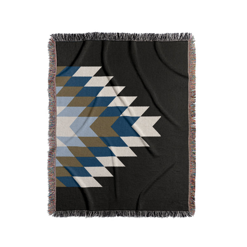 Couverture en mélange de coton Bimisii South Western, Bleu / brun / noir / blanc cassé, L 60 po x l 50 po
