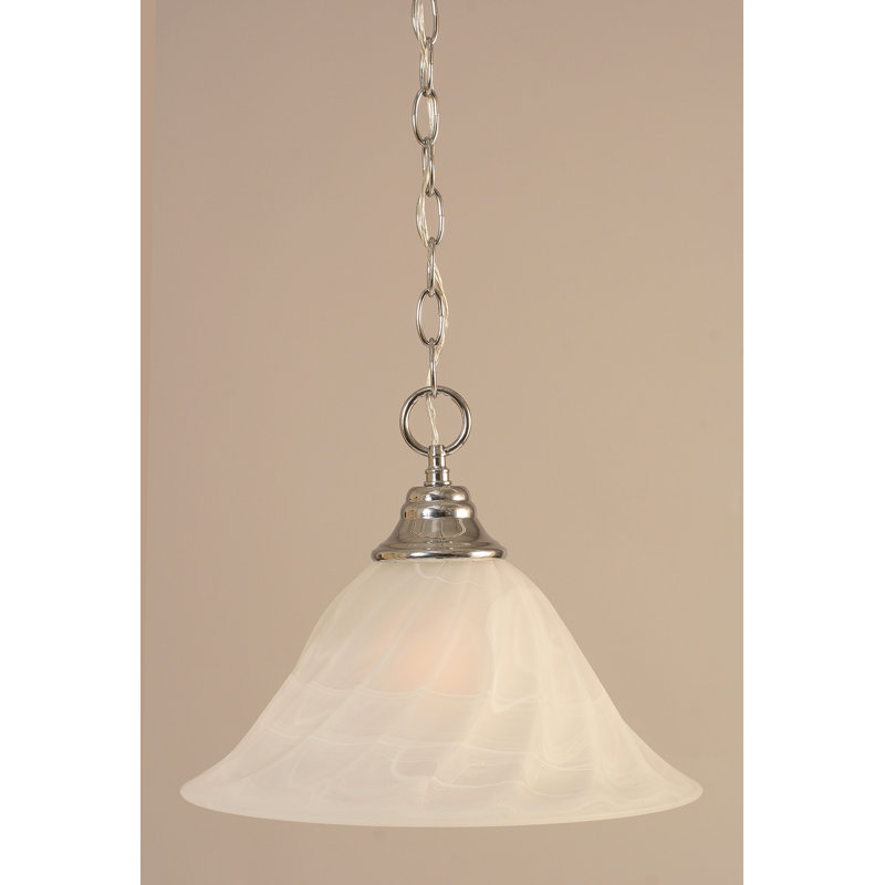 Capra Chain Hung Pendant Shown With 14" White Alabaster Swirl Glass, Chrome