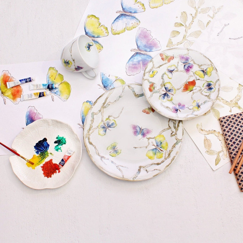 Butterfly Ginkgo Handmade Porcelain Dinner Plate