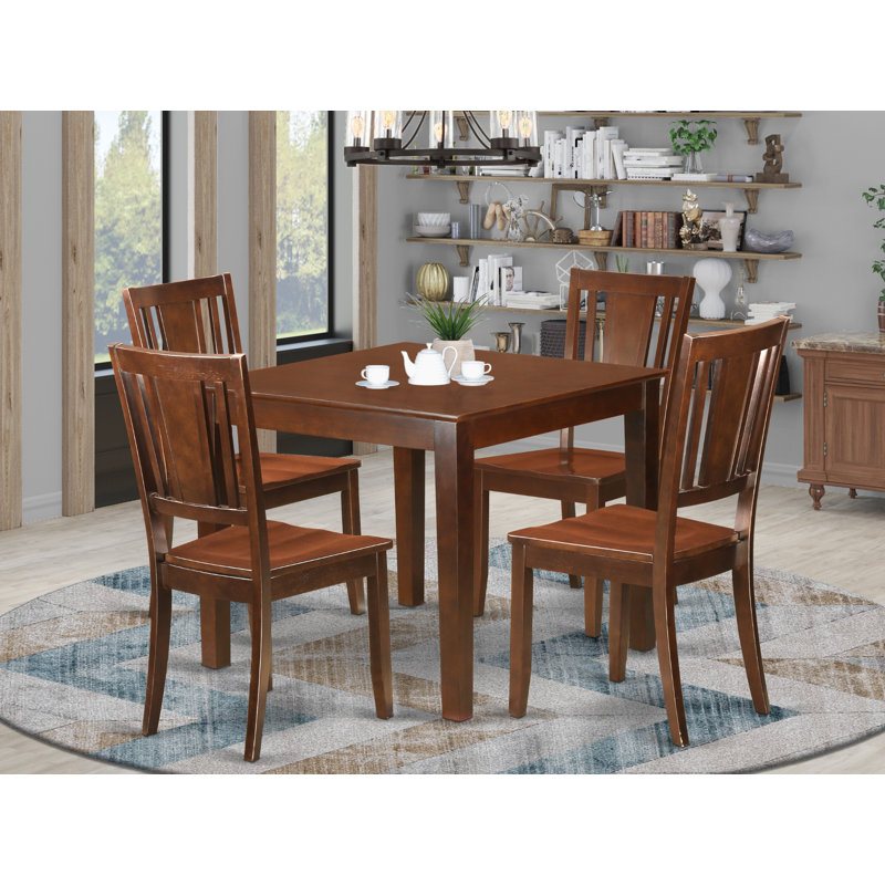 Ensemble de table de salle à manger 5 pièces pour 4 personnes comprenant une table carrée et 4 chaises de cuisine, acajou