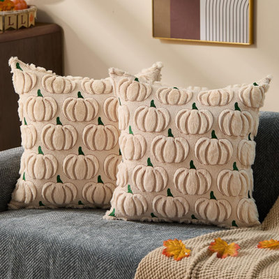 Housses de coussin d'automne 18x18 (2 pièces) Beige Vert Rouille Citrouille Décorations d'automne
