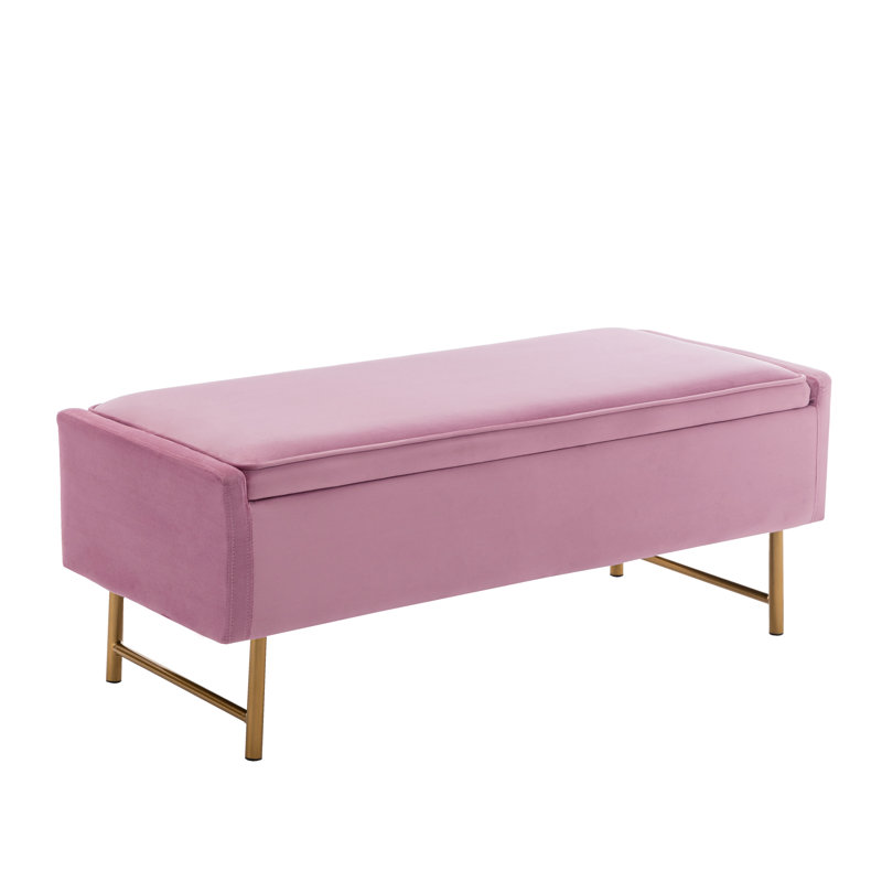 Mercer41 Helge Velvet Storage Bench with Gold Metal Legs, Pink