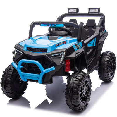Véhicule tout-terrain électrique 24 V pour enfants avec télécommande parentale, moteur 400 W, suspension à 4 roues, phares DEL, musique Bluetooth et port USB, à partir de 3 ans, bleu