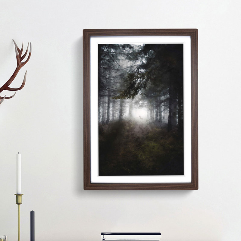 White Wolf in a Forest - Picture Frame Painting Print, Walnut Framed, 33cm H x 24cm W x 2cm D
