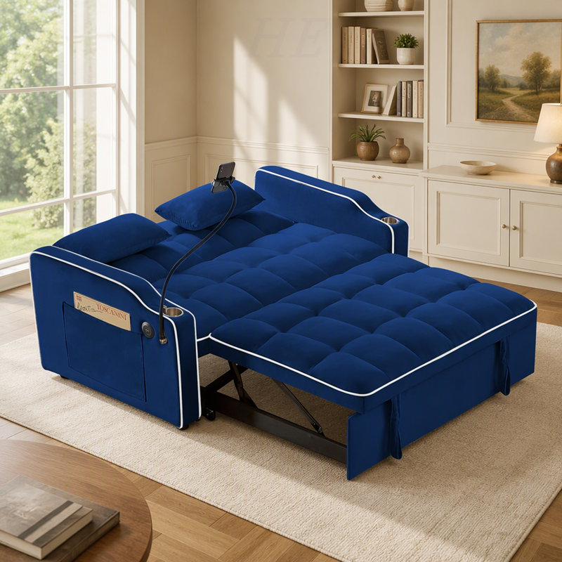 53.02 " Velvet Sectional, Blue Velvet