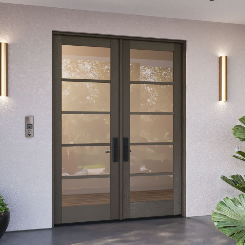 Double porte, extérieur pré-suspendu RTA, SDL 5 Lite, bois d'acajou brut, 74,5 po x 98 po [porte de 36 po]