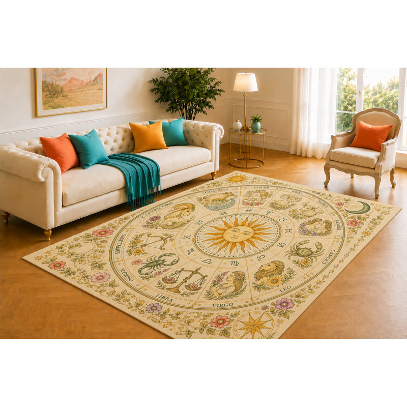 Tapis 5 pi x 7 pi à roues Zodiac Celestial