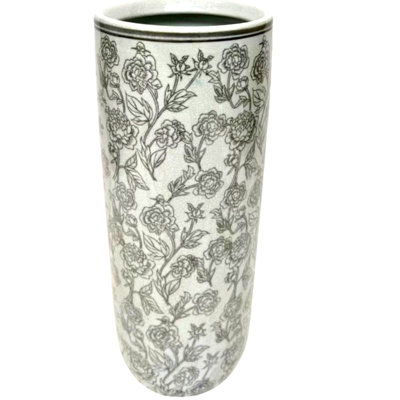 Vintage Ceramic Freestanding Umbrella & Walking Stick Stand – Glazed Vase, 18" x 8", Elegant Home Décor Accent