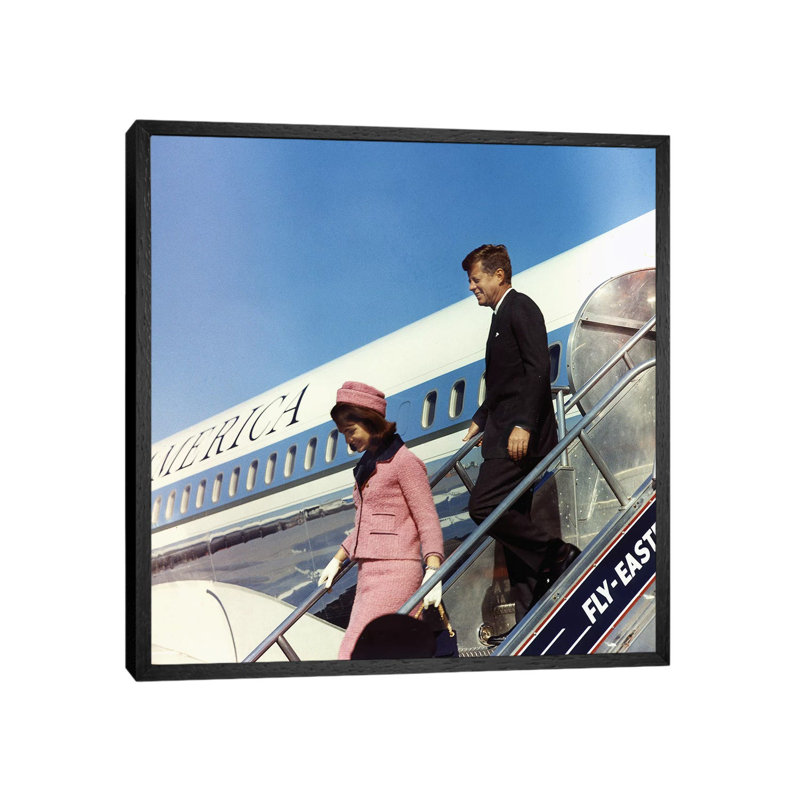 John F Kennedy by Cecil Stoughton - Print on Canvas, Black Framed, 45.72 cm H x 45.72 cm W