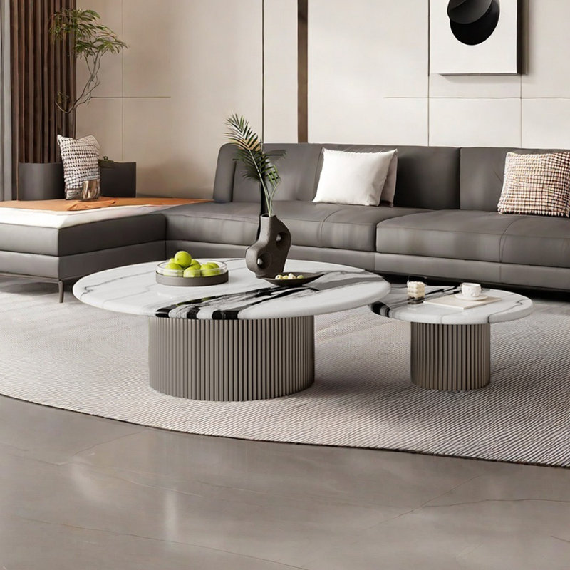 Table basse italienne simple ronde en marbre, H 14,2 po x l 35,4 po x L 35,4 po