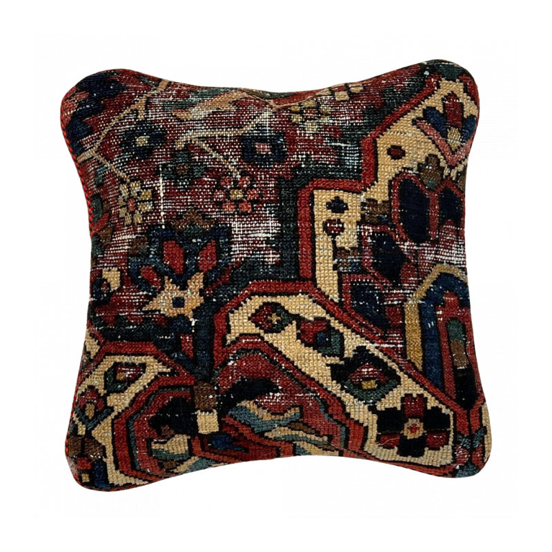 Wool Square Pillow Cover & Insert, Red/Black Geometic