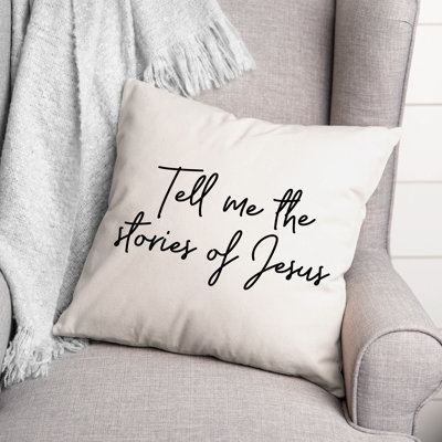 Black And White Typography Collection Tell Me the Stories of Jesus Throw Pillow