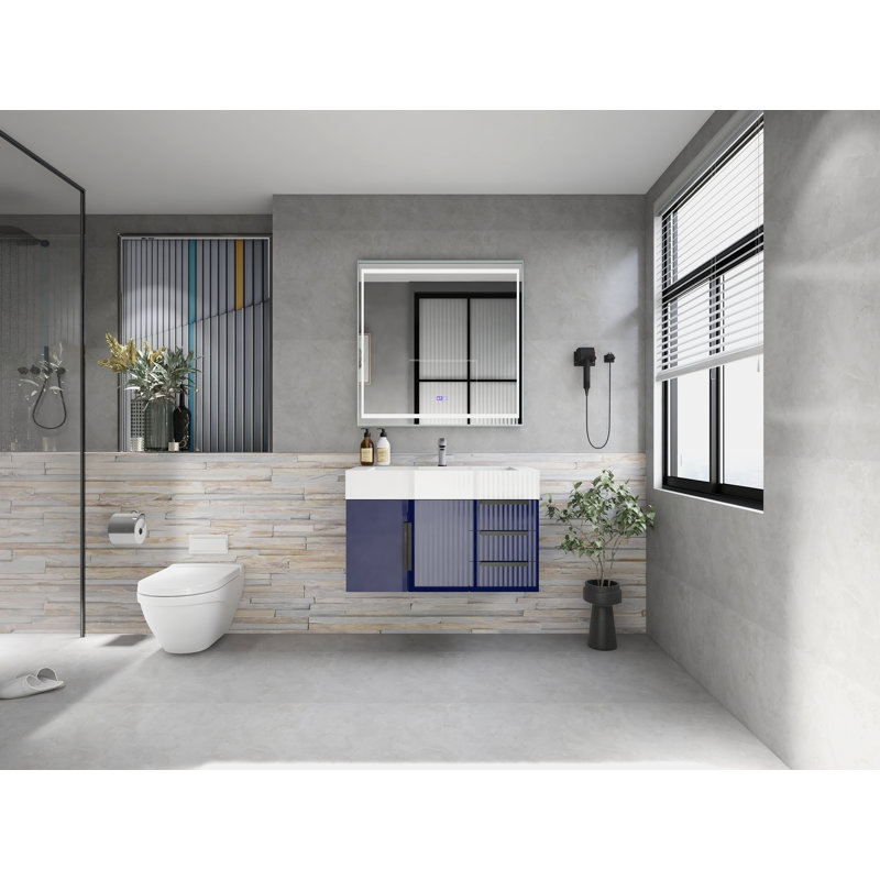 Jessica 35.5'' Single Bathroom Vanity with Acrylic Top, Navy Blue