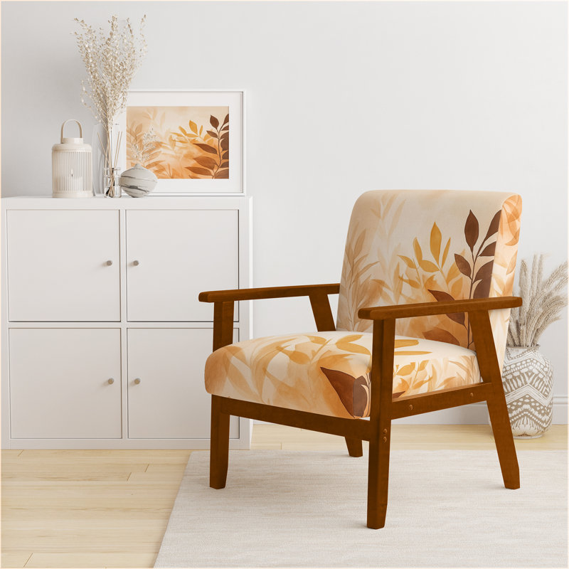 Abstract Botanicals Accent Chair - Caramel Botanical Fade I Side Chair, Brown Square Arms