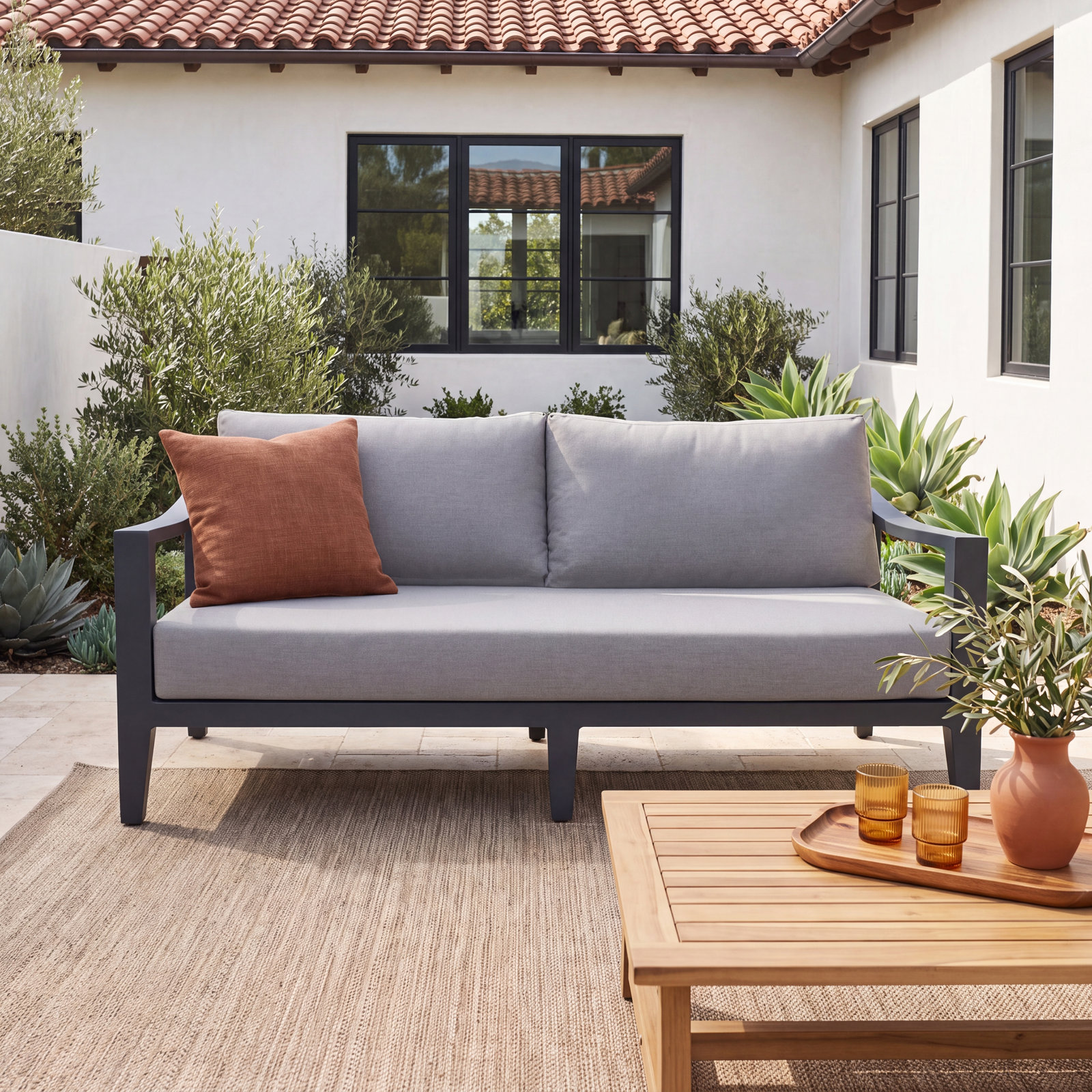 Solstice 36" Sunbrella® Patio Sofa, Black Frame/Gray Cushion