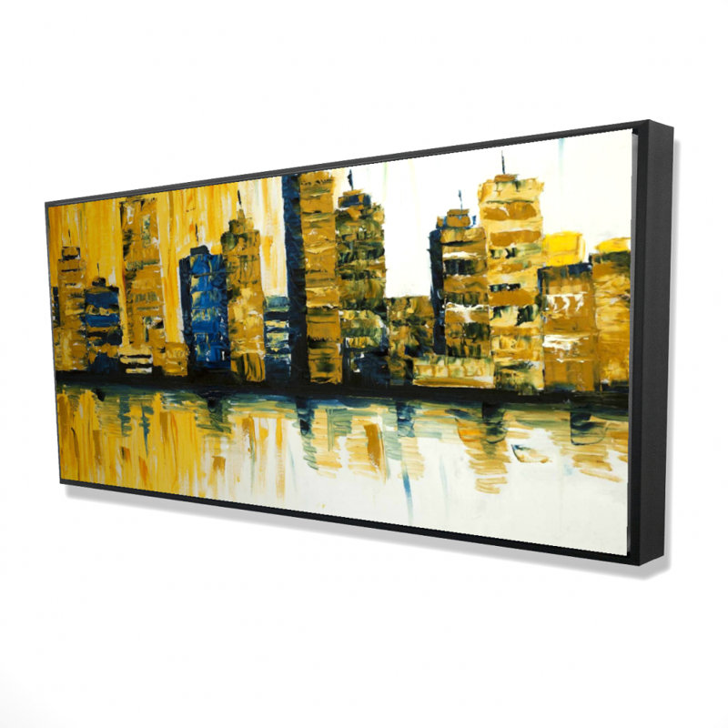 Yellow abstract skyscrapers - 24"x48" Framed canvas