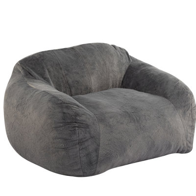 Indoor Bean Bag Chair In Grey Faux Fur, Shredded Foam Filler For Comfortable Seating Urban Living Areas Fur Relaxation, Memory Moulds To Your Body Small Apartments