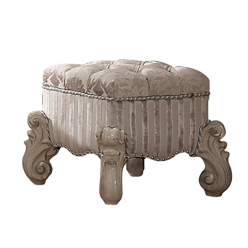 Tabouret de coiffeuse Versailles en platine antique, Blanc os