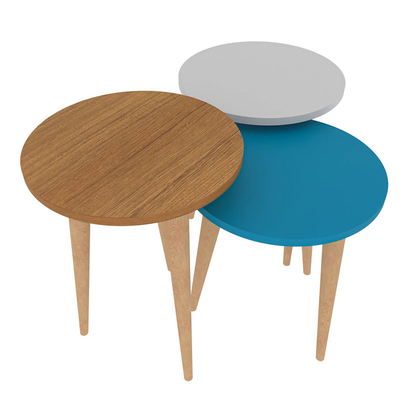 Wanneroo Accent 3 Piece Nest of Tables, Brown/Gray/Blue