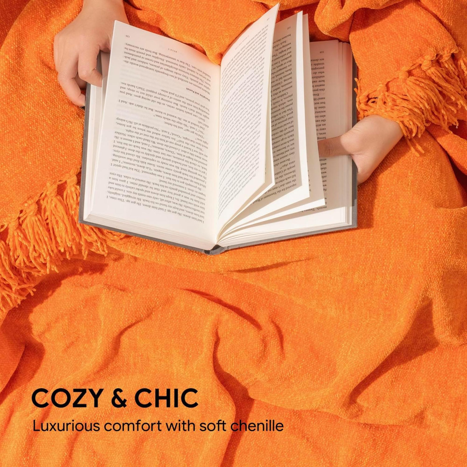 Chenille Throw Blanket, 60" L x 50" W, Orange