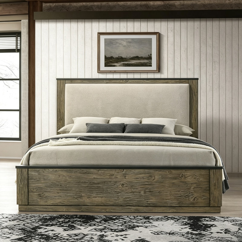 Lit plateforme rustique en bois, format queen