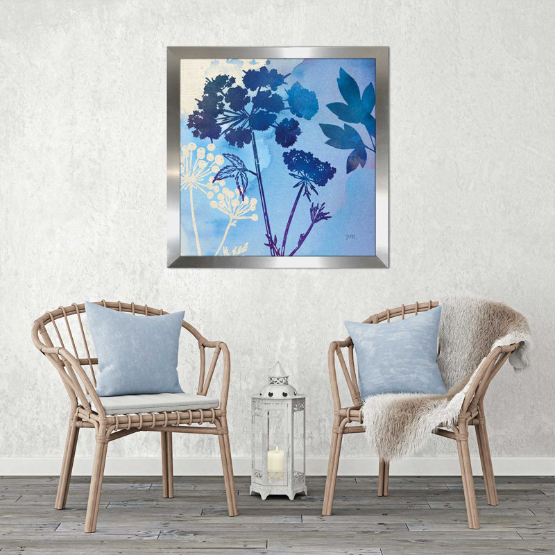 «Blue Sky Garden III», reproduction d'aquarelle sur toile, H 21,5 po x l 21,5 po x P 0,75 po, Encadrement argenté