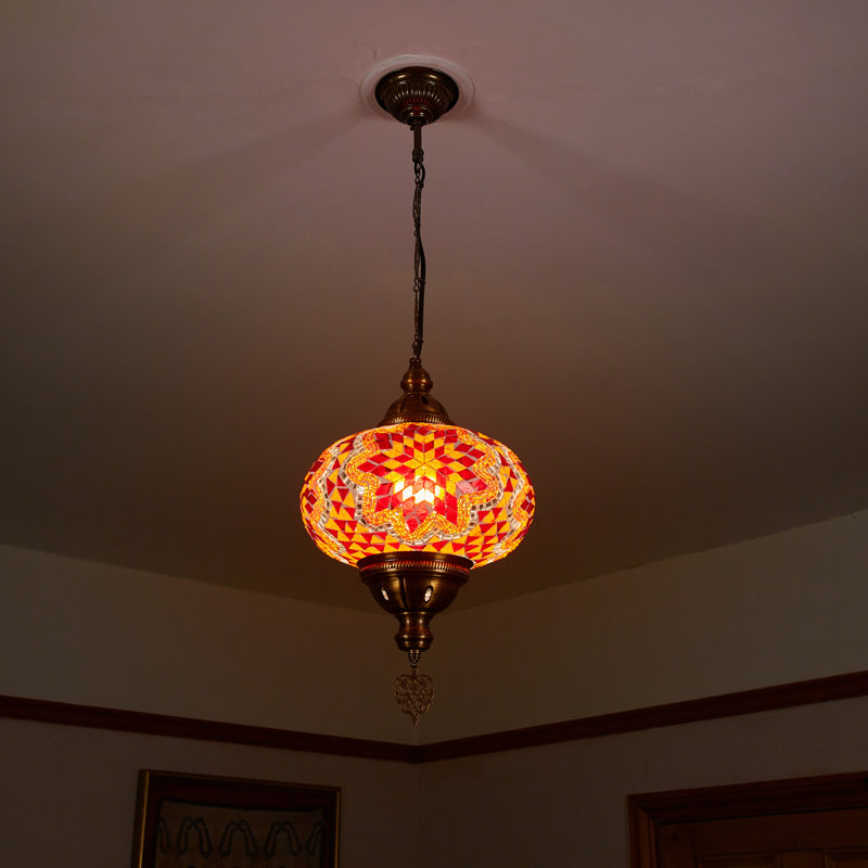 Karlie 1 - Light Bronze Single Pendant, Red/Orange
