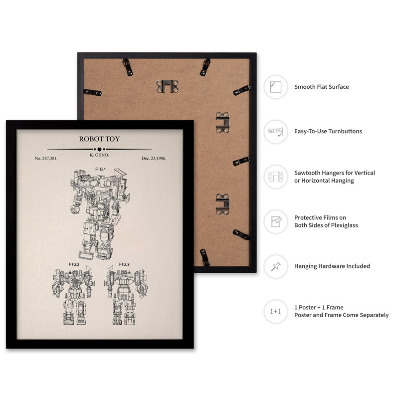 Plan du robot Devastator, Black Framed, Poster, 12"H x 16"W