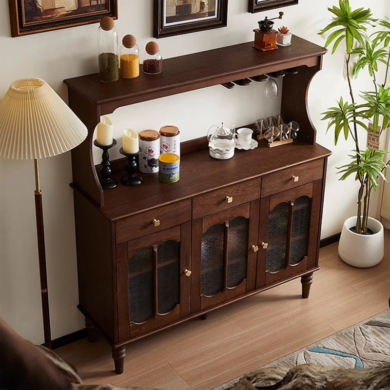 Nut-brown Solid Wood Glass Sideboard