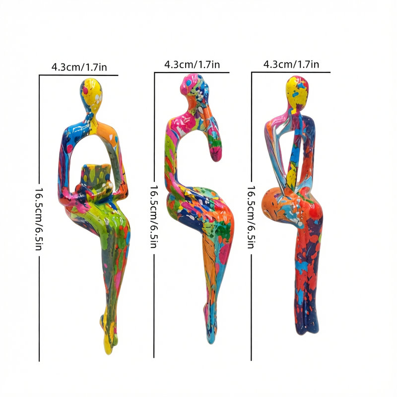 Ensemble de 3 figurines abstraites modernes en résine pour pattes suspendues colorées, Abstrait, Vert