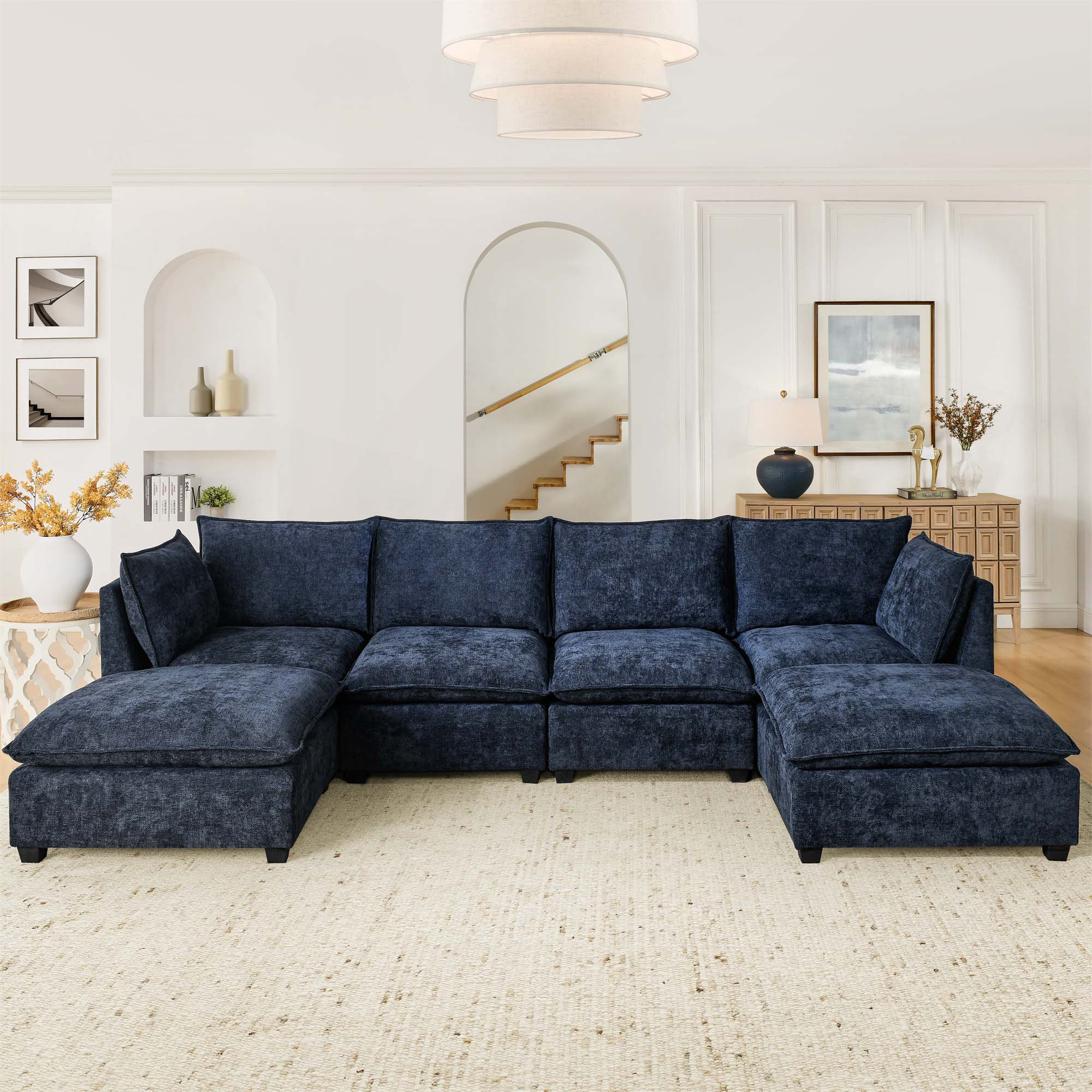 Hokku Designs Comfy Cloud Couch Sectional 4 Seat Sofa with 2 Ottoman ...
