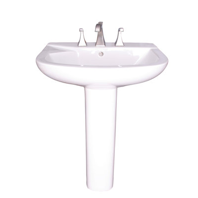 Lavabo de salle de bain piédestal en U en porcelaine vitreuse blanche et trop-plein Anabel