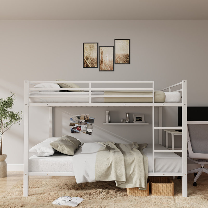 Lit mezzanine en métal, Lit superposé double sur double, Blanc