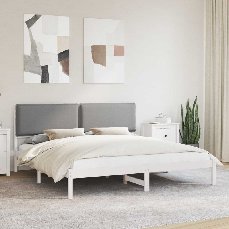 Solid Wood Bed Frame, Super King (6'), White/Light Grey