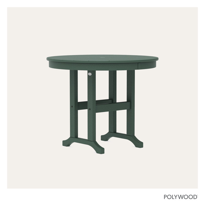POLYWOOD Round Farmhouse Dining Table, Hunter Green, 36"