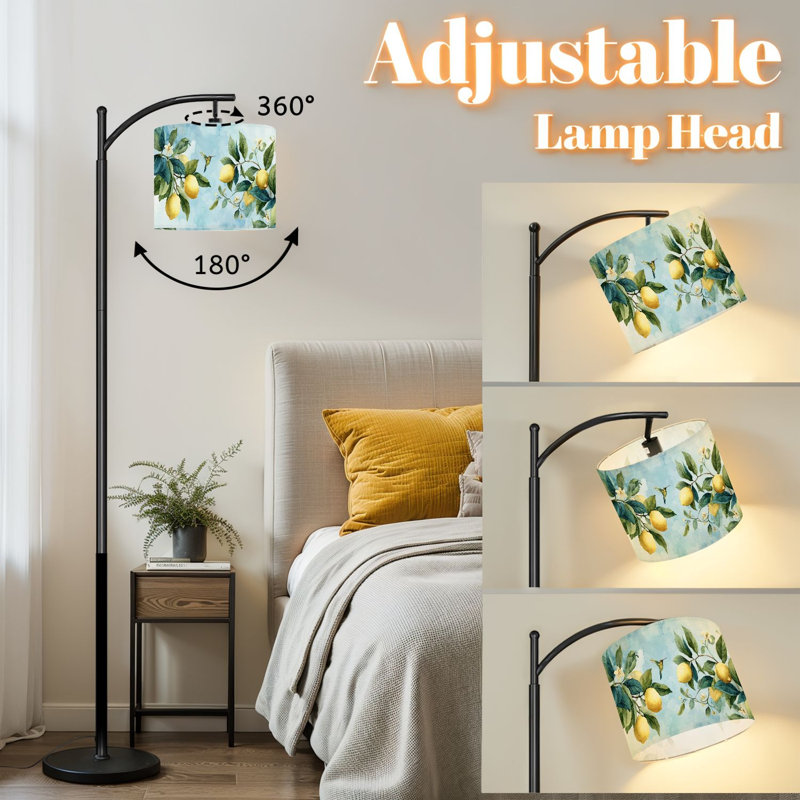 Lampe sur pied à arc avec abat-jour réglable Citronnier Citron jaune gris Cuisine de bureau à domicile Lampe sur pied jaune encadrée
