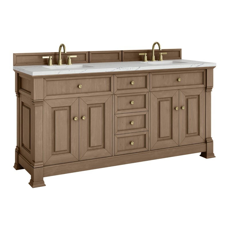 Brookfield 72'' Double Bathroom Vanity with Top, Pecan, Ethereal Noctis