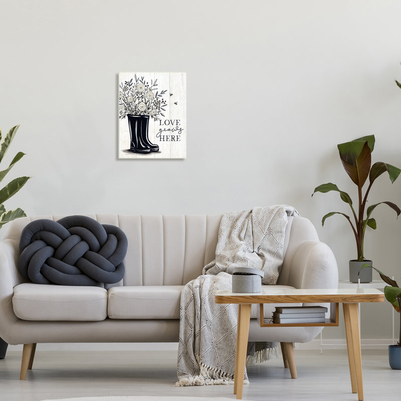 «Love Grows Here» blanc, H 13 po x l 13 po x P 0,5 po, Plaque murale