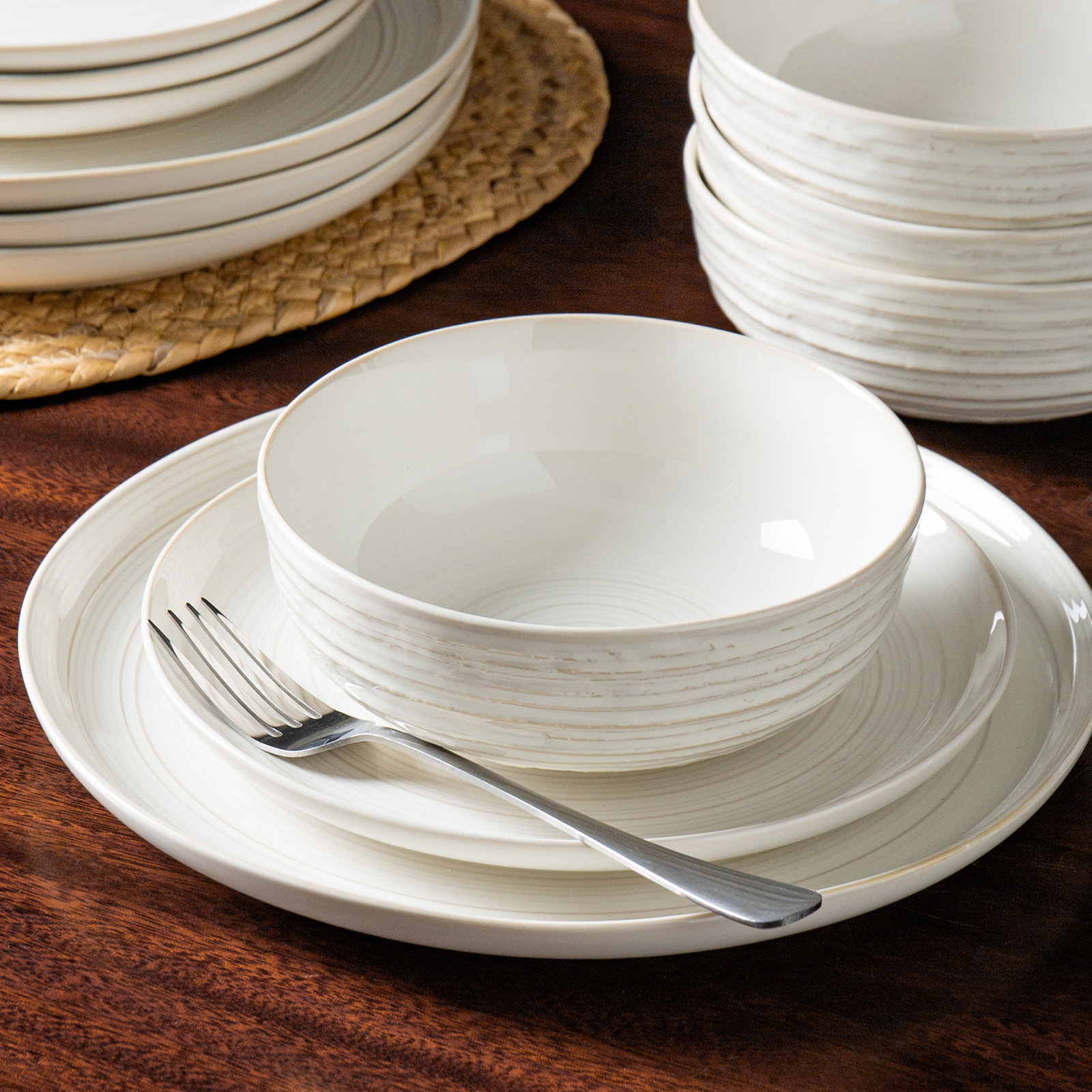  12 Piece Stoneware Dinnerware Sets, Service for 4, White