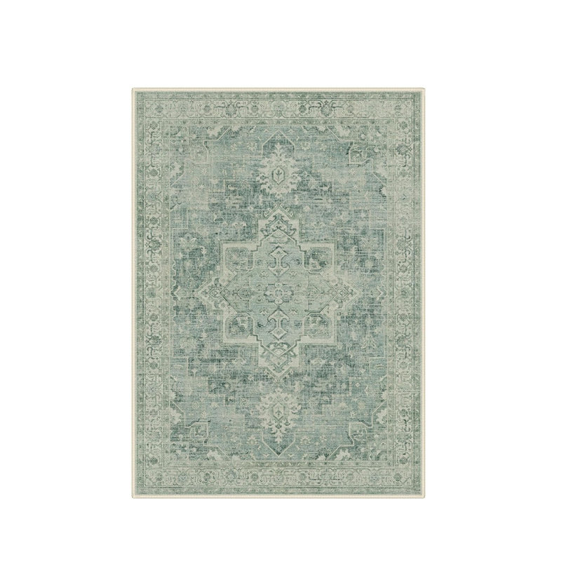 Tapis sarcelle 5 pi x 7 pi sarcelle à motif de médaillon beige sarcelle