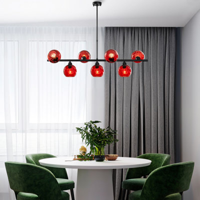 Elegant Red and Black Chandelier, Metal Body, 43.3 x 15.7 x 33.1 inches | 15 cm Cap Diameter, Ø3.9 x 0.8 inches Base Plate | 7 x E27 Max 40W (Bulbs Not Included) | Stylish Lighting for Living Room & Dining Areas, IP20 Rated